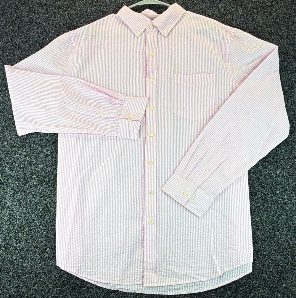 Croft & Barrow Regular Fit Pink/White Striped Shirt XL 32/33 Pockets